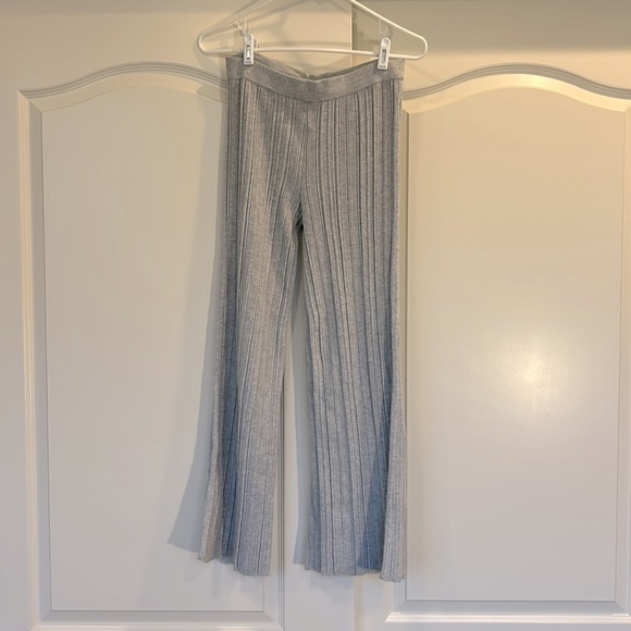 Aerie High Waisted Sweater Pants Gray Ribbed Wide Leg - Picture 2 of 4